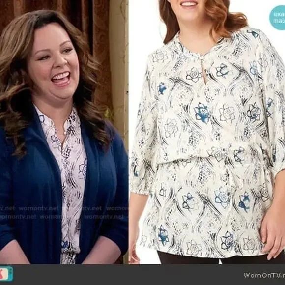 Melissa McCarthy Seven7 White&Blue Floral Tunic Blouse Sz.2X - Picture 4 of 14